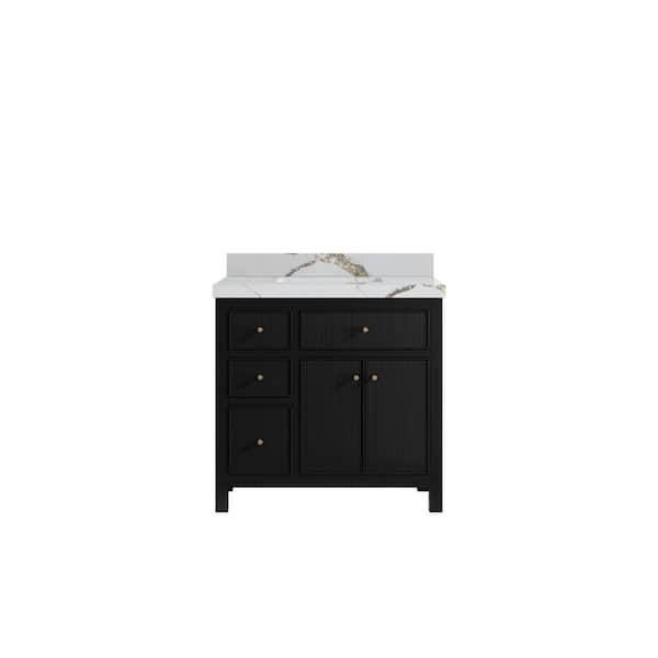 Willow Collections Sonoma 36 in. Single Sink Freestanding Black Bath Vanity with Calacatta Gold Quartz Top Unassembled
