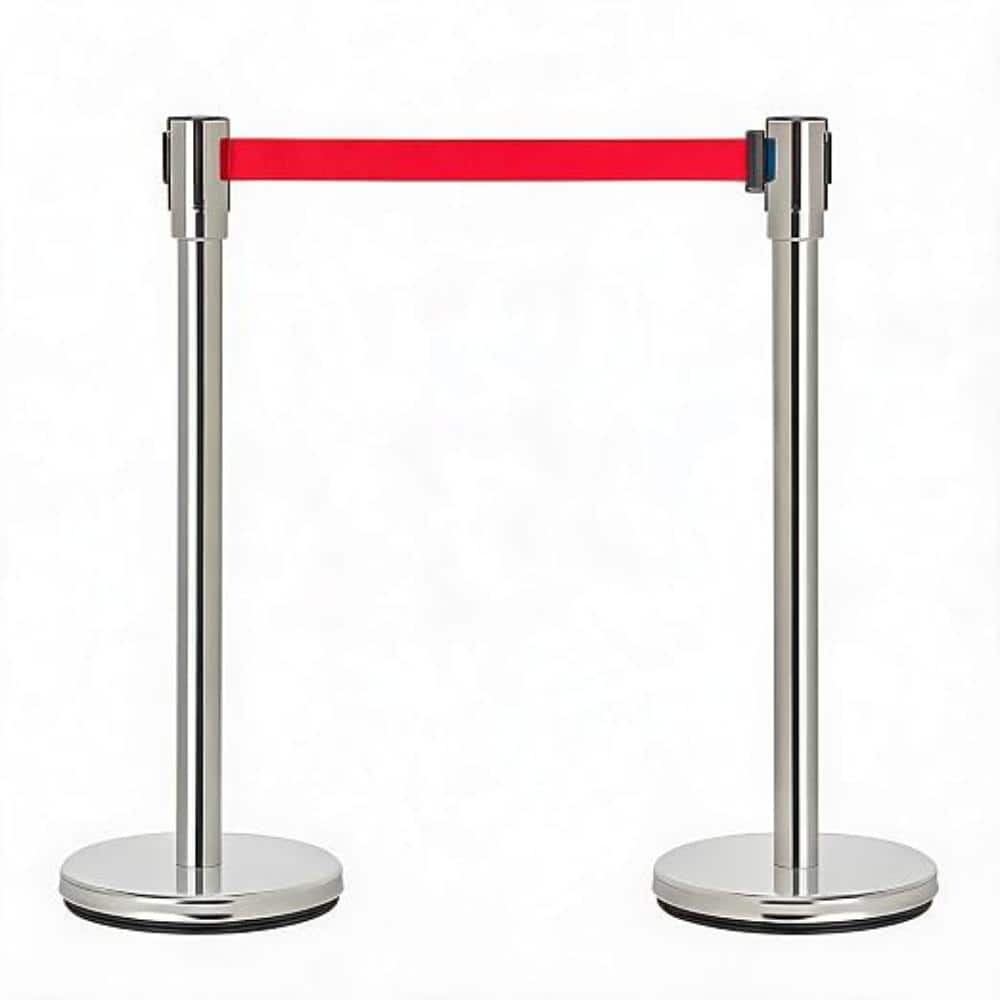 Retractable Belt Stanchion Set, 6.6 ft Belt Crowd Control Queue Barriers - Silver Carbon Steel Posts (2 Pack) price history on PriceWatchPro