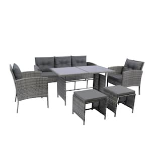 6-Pieces Patio Backyard Wicker Outdoor Conversation Sofa Sectional Set with Dark Gray Cushions