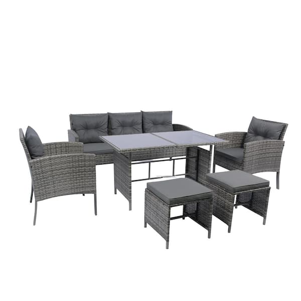 ITOPFOX 6-Pieces Patio Backyard Wicker Outdoor Conversation Sofa Sectional Set with Dark Gray Cushions
