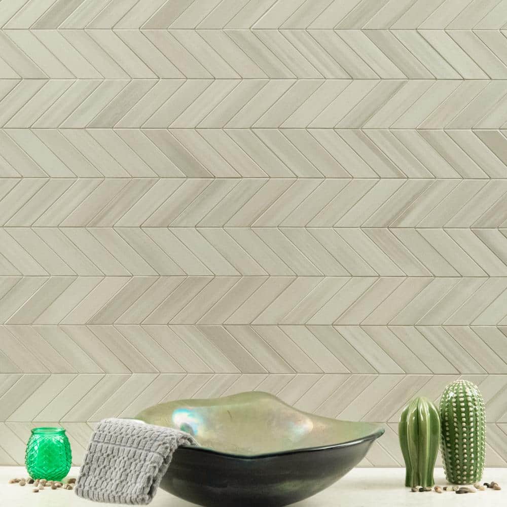 Bianco 12" x 15" Matte Porcelain Chevron Mosaic Tile