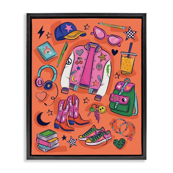 Stupell Industries Bright Fashion School Essentials by Lisa Perry Whitebutton Floater Frame Abstract Graphic Art Print 31 in. x 25 in.