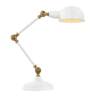 22 in. Steel Indoor Swing Arm Table Lamp with White Metal Shade