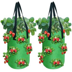 7.8 in. Dia x 13.8 in. H 3 Gal. Green Fabric Mount Planter Plant Hanging Strawberry Grow Bag Planter Grow Bag (2-Pack)