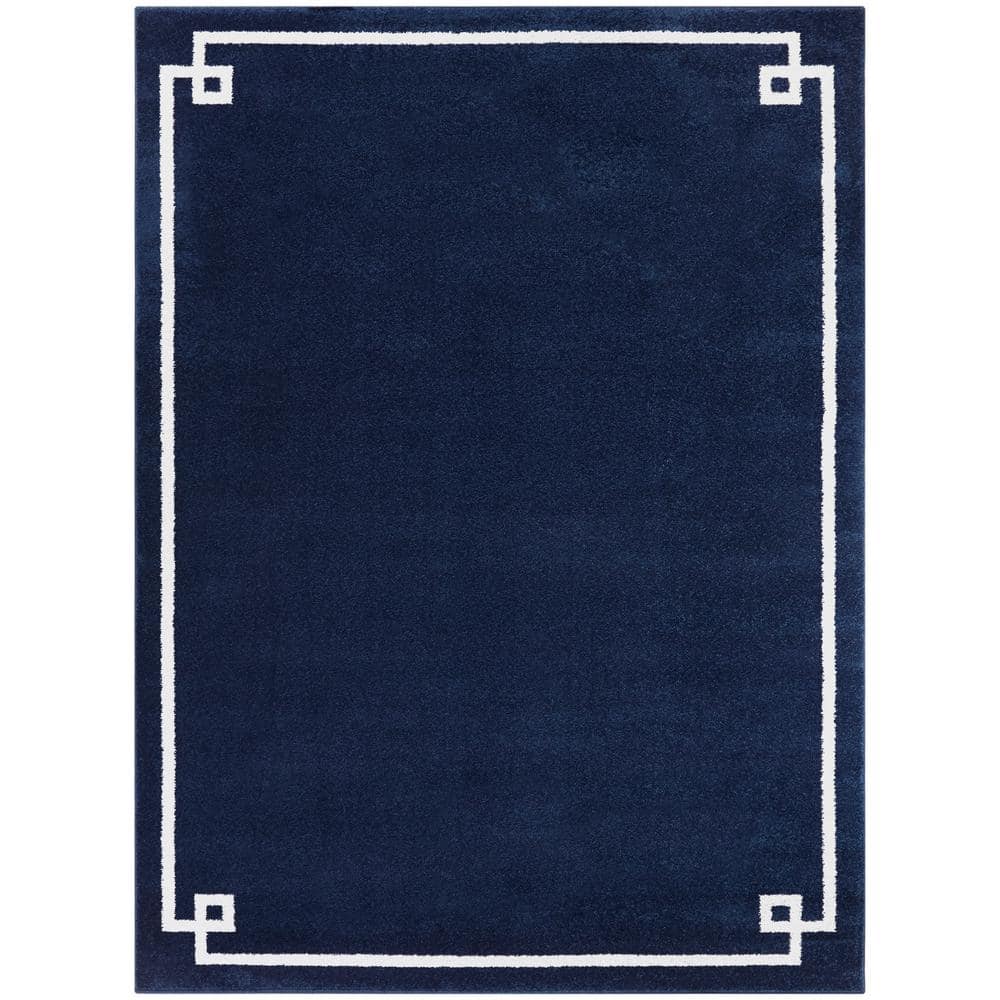 Navy and White Geometric Rectangular Easy Care Area Rug