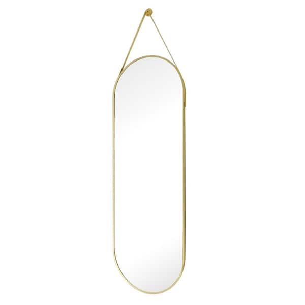 HOMLUX HOMLUX 16 in. W x 48 in. H Oval Framed Wall Bathroom Vanity Mirror in Black Decorative Modern Rust-Resistant Metal Frame