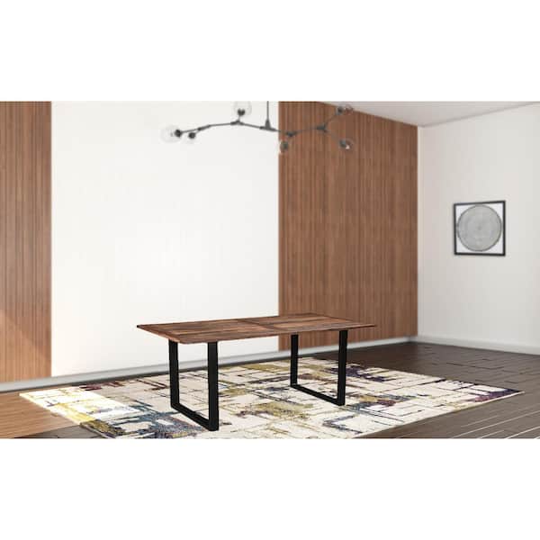 HomeRoots Dark Brown Solid Wood 78 in. Sled Dining Table Seats 6