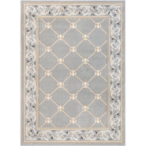 Well Woven Timeless Fleur De Lis Gray 4 ft. x 5 ft. Area Rug