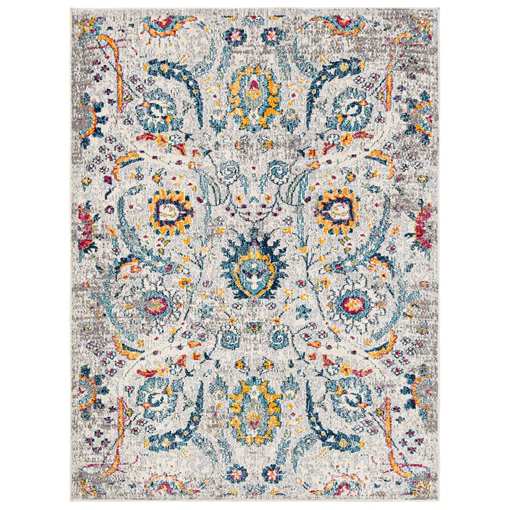 Ivory and Orange Rectangular Synthetic Reversible Rug