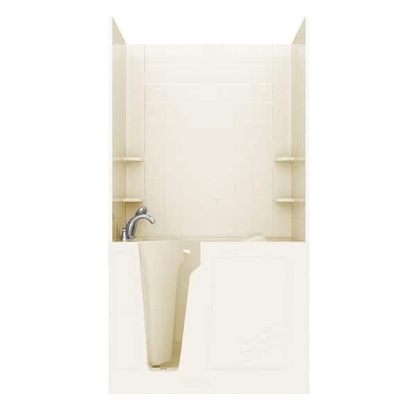 Universal Tubs Rampart 4.4 ft. Walk-in Whirlpool Bathtub with 6 in. Tile Easy Up Adhesive Wall Surround in Biscuit