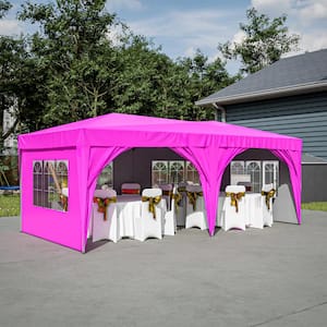 10 ft. x 20 ft. EZ Pop Up Canopy Outdoor Portable Party Folding Tent with 6 Removable Sidewalls and Carry Bag, Pink
