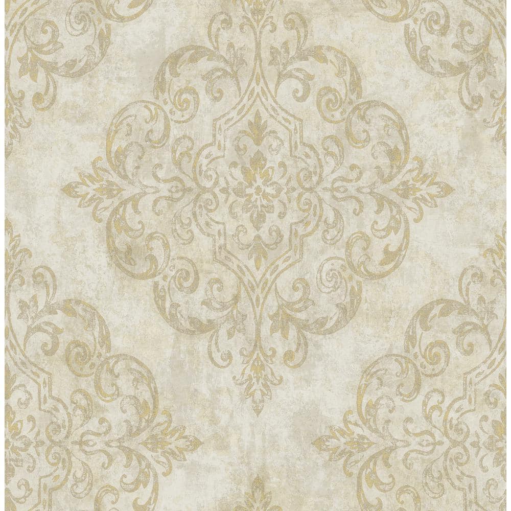 Seabrook Designs Atelier Damask Metallic Gold and Light Taupe Paper ...