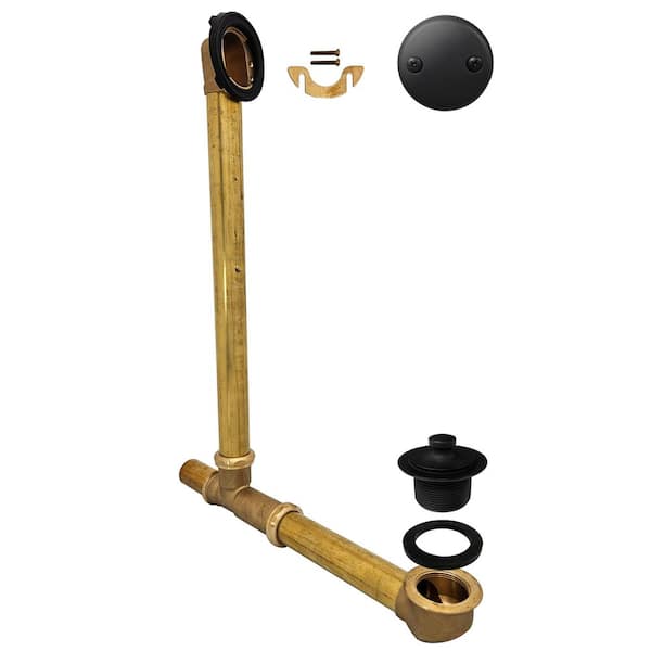 20 in. Above Floor Brass Bathtub Overflow with Twist and Close Drain and 2-Hole Overflow Cover, Matte Black