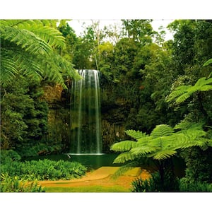 Waterfall in the Green Forest Non-Woven Wall Mural