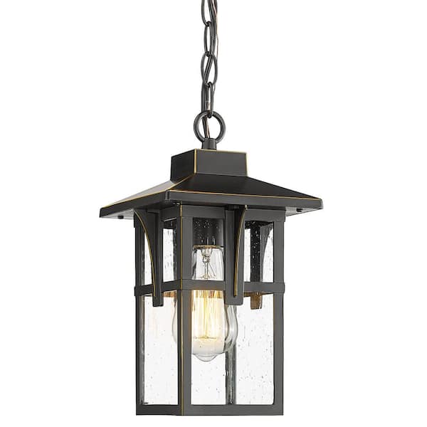 JAZAVA 1-Light Black Outdoor Pendant Outdoor Chandelier Light Hanging Light For Porch Gazebo Entry with Height Adjustable Chain
