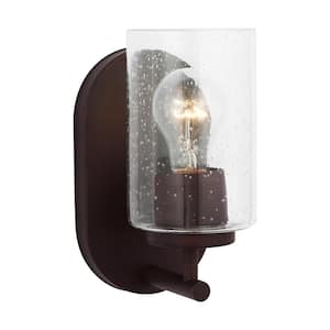 Oslo 4.75 in. 1-Light Bronze Contemporary Transitional Dimmable Wall Bath Vanity Light with Clear Seeded Glass Shade