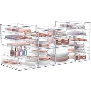 Stackable 18-Drawers Cosmetic Organizer Clear