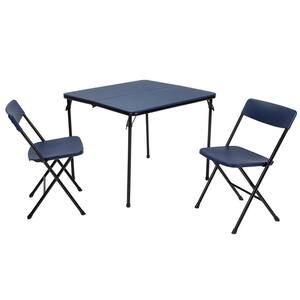 3-Piece Dark Blue Fold-in-Half Folding Table Set