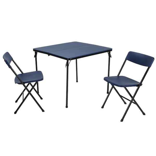 Cosco 3-Piece Dark Blue Fold-in-Half Folding Table Set