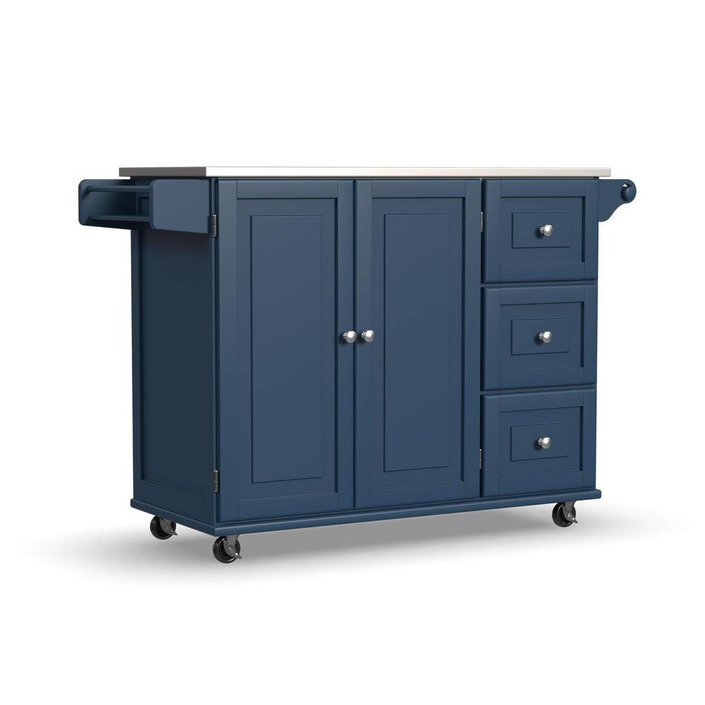 Blue Stainless Steel Top Kitchen Cart with Spice Rack and Storage
