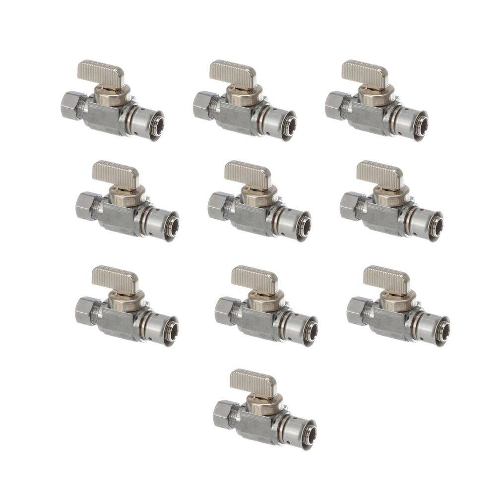 PureFlow 1/2 in. x 1/4 in. Press Zero Lead Nickel-Plated Brass Stop Valve Straight (10-Pack) price history on PriceWatchPro