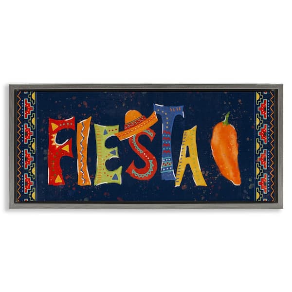 Stupell Industries Fiesta with Spicy Pepper by Veronique Charron Gray Floater Frame Food Graphic Art Print 11 in. x 25 in.