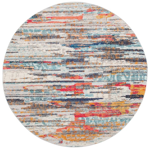 SAFAVIEH Madison Ivory/Multi 7 ft. x 7 ft. Geometric Round Area Rug