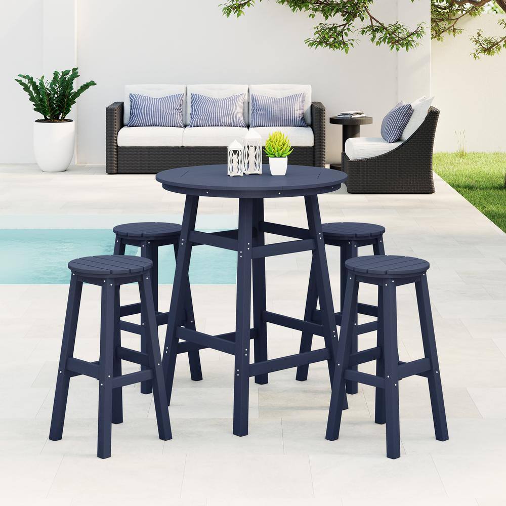 Laguna 5-Piece Bar Height HDPE Plastic Outdoor Patio Round High Top Bistro Dining Set in Navy Blue price history on PriceWatchPro