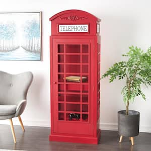 6- Bottle Red Telephone Vintage London Booth Standing Wine Rack with Drawer Storage