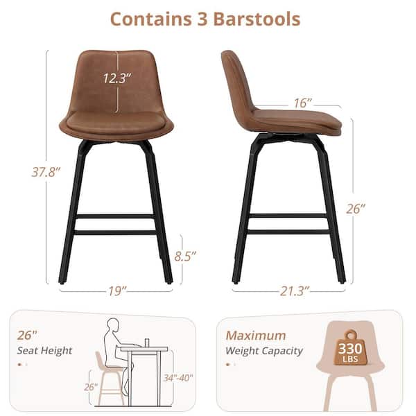 37 in. Yannish Brown Faux Leather Swivel Bar Stool Metal Frame Double-Cushioned Counter Height Stool(Set of 2)
