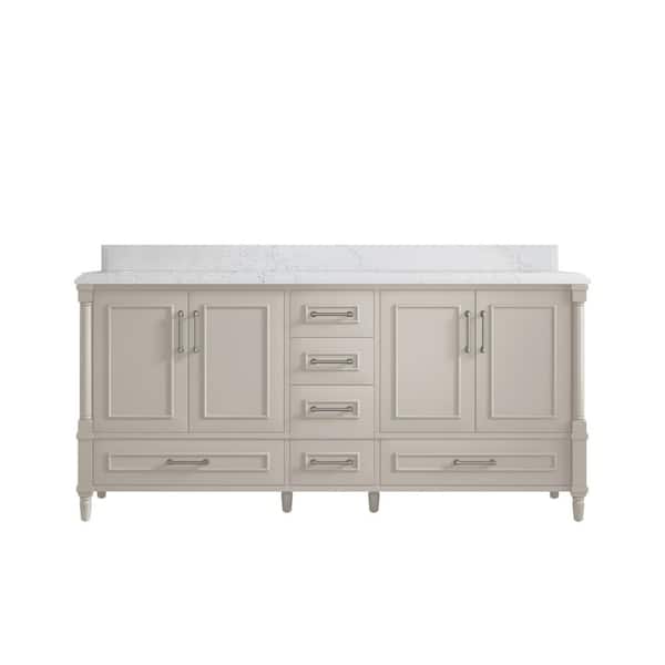 Willow Collections Hudson 72 in. W x 22 in. D x 36 in. H Double Sink Bath Vanity in Fine Grain with 1.5 in. Empire White Qt. Top