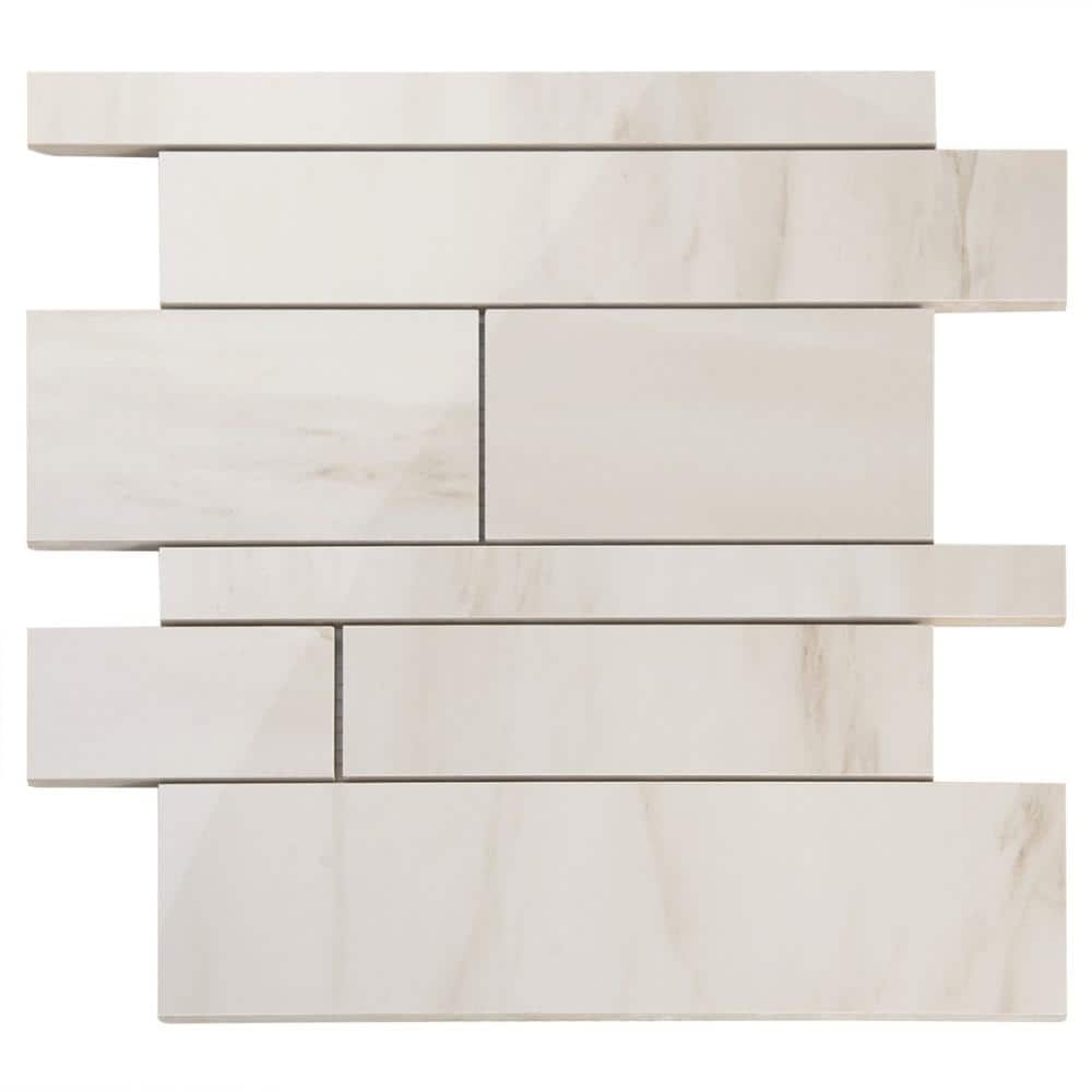 Saroshi Dolomite Snow 4 in. x 0.33 in. Polished Porcelain Marble Look Floor and Wall Mosaic Tile Sample price history on PriceWatchPro