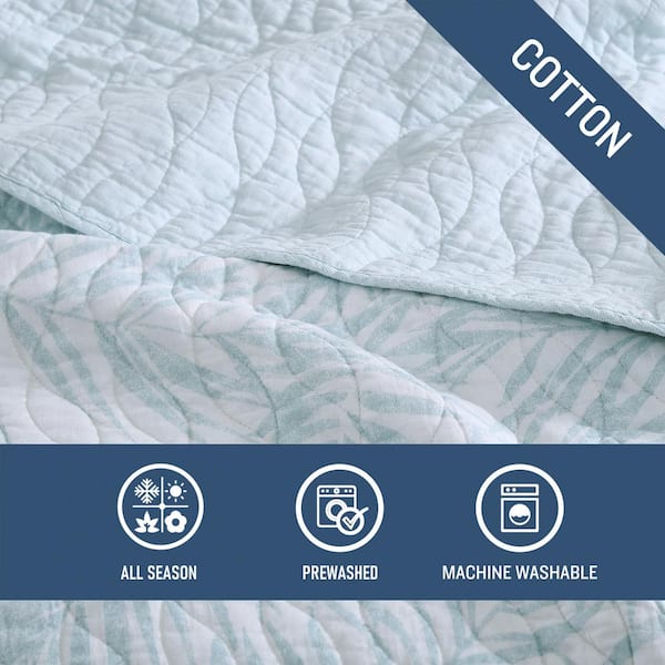 Tommy Bahama Palmday 3-Piece Blue Cotton Full/Queen Quilt Set