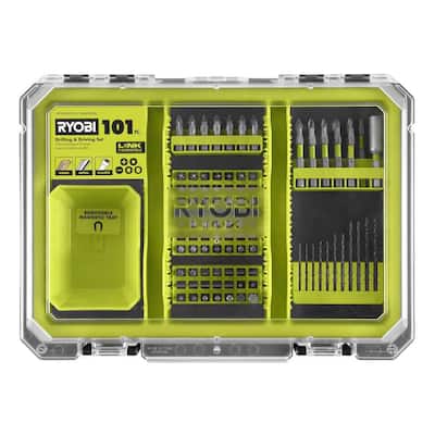 RYOBI Drill & Drive Set (101-Piece) with Mag Tray, Tool Inserts, and LINK Low-Profile SlotBox Organizer A98101SB