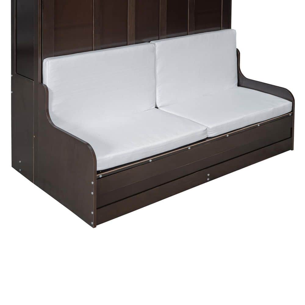 White Wood Frame Queen Size Murphy Bed, Wall Bed with Cushion, Folded Into a Cabinet with 2-Seat Chair, Headboard - thumbnail 4