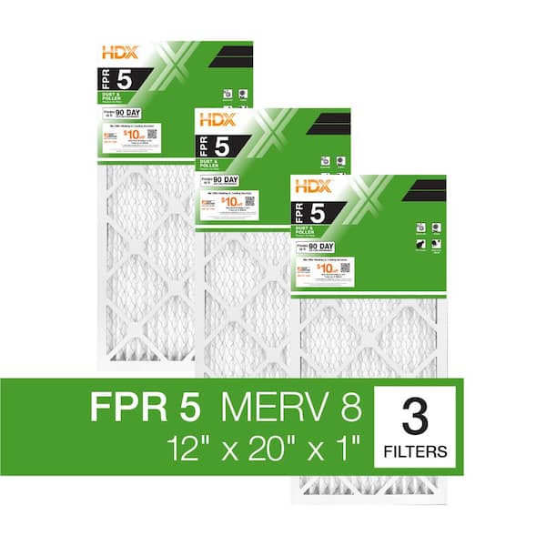 HDX 12 in. x 20 in. x 1 in. Standard Pleated Furnace Air Filter FPR 5, MERV 8 (3-Pack)