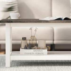 47 in. Acacia Gray Top/Rustic White Frame Rectangle Wood Coffee Table