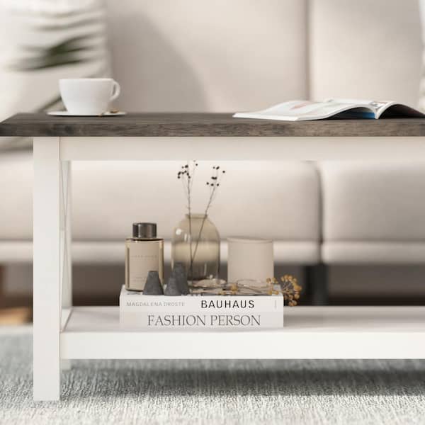 TAYLOR + LOGAN 47 in. Acacia Gray Top/Rustic White Frame Rectangle Wood Coffee Table