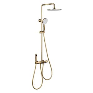3-Spray Dual Shower Head Fixed and Handheld Shower Head with Constant Temperature in Brushed Gold