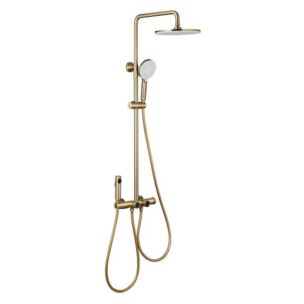 matrix decor 3-Spray Dual Shower Wall Mount Head Fixed and Handheld Shower Head 2.64 GPM with Constant Temperature in Brushed Gold