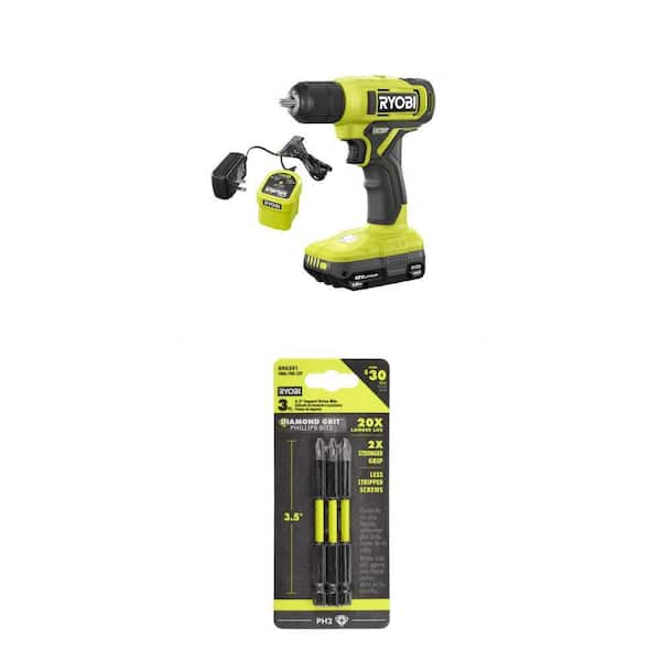ONE+ 18V Cordless 3/8 in. Drill/Driver Kit with 1.5 Ah Battery and 3-1/2 in. Diamond Grit Impact Drive Bits (3-Piece)