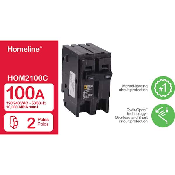Square D Homeline 100-Amp 2-Pole Standard Trip Circuit Breaker Square D Homeline 100-Amp 2-Pole Standard Trip Circuit Breaker