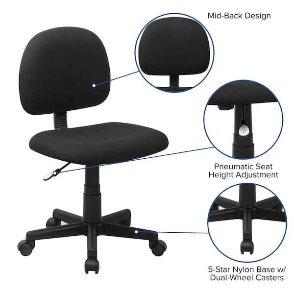 Flash Furniture Low Back Ergonomic Black Fabric Swivel Task Chair