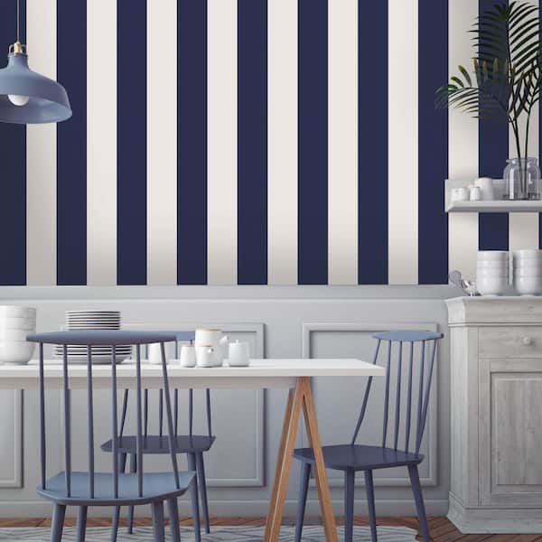 Navy Mini Stripes Vinyl Peel and Stick Wallpaper Roll (Covers 6.8 sq. ft.)