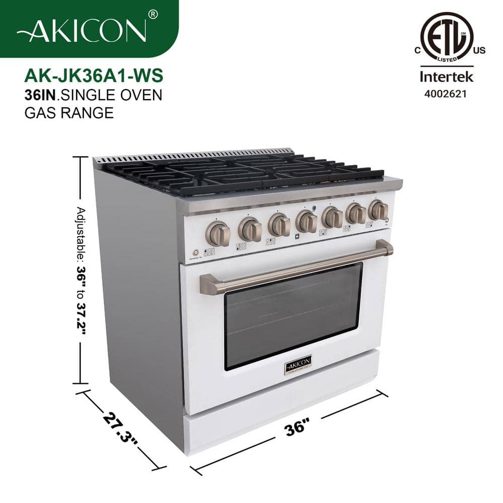 Akicon AK-JK36A1-WS Akicon 36" 5.2 Cubic Feet Smart Natural Gas Range with 6 Burners