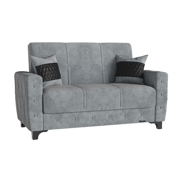 Ottomanson Shah Collection Convertible 62 in. Grey Suede 2-Seater Loveseat with Storage