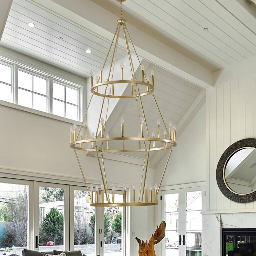 Modern 36-Light Gold 3-Tier Wagon Wheel Farmhouse Industrial Chandelier Rustic Candlestick Pendant Light price history on PriceWatchPro