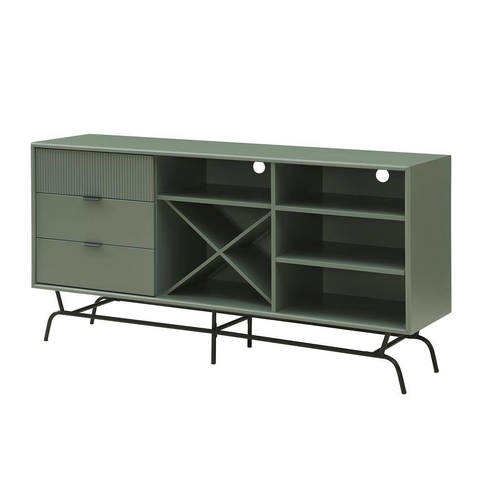 Yaztra Sage Green and Black Composite Wood TV Stand with Cabinet