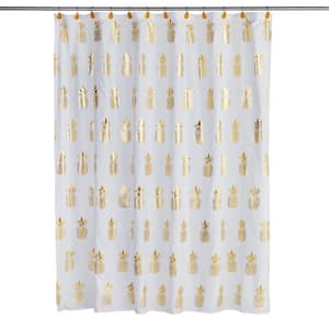 Gilded Pineapple Fabric Shower Curtain, 72 in., White