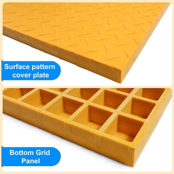 2 ft. x 4 ft. Seal-Top Composite Fiberglass Grating Deck Tile in Yellow for Drain Cover, Garage, Patio Deck, Walkway